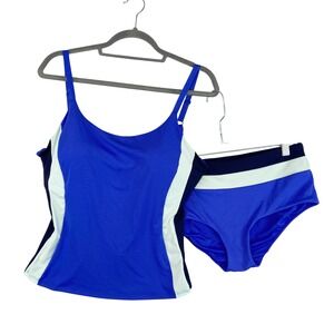 Athleta Coastline Bra Cup Tankini Swim Top 36D/DD Bikini Swim Bottoms M Blue